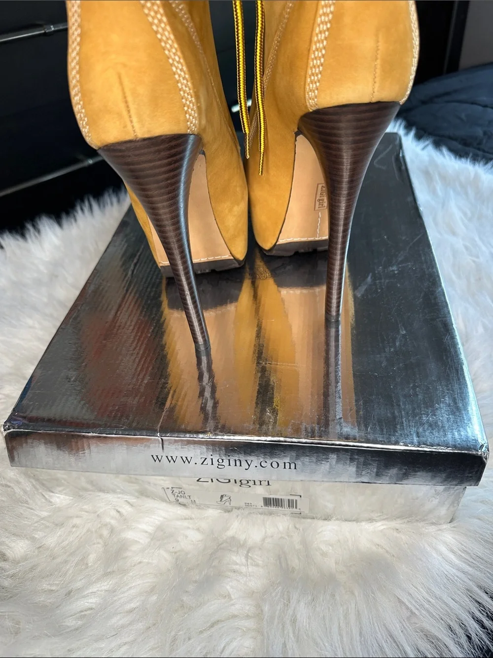 ZIGI girl Mustard Tan Lace-Up Suede Heeled Boots with Yellow Accented Laces - Picture 3 of 7